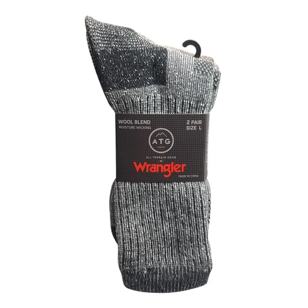 Wrangler ATG Men's 2 Pairs Size L Wool Blend Winter‎ Socks Black/Brown
